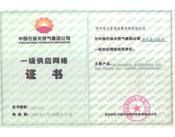 中石油一級供應網(wǎng)絡證書(圖1)
